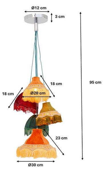 Kare závesné svietidlo Saloon Fringes, viacfarebné, 5-pl., E14, Viacfarebné, Obývacia izba / jedáleň, Plast, Dizajn, Závesné svietidlo