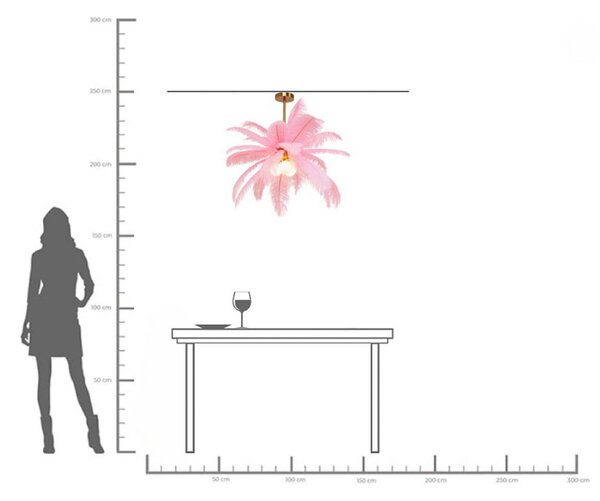 KARE Kare závesné svietidlo Feather Palm, ružové, pierka, Ø 87 cm, G9, Fialová / ružová, Obývacia izba / jedáleň, Dizajn, Závesné svietidlo