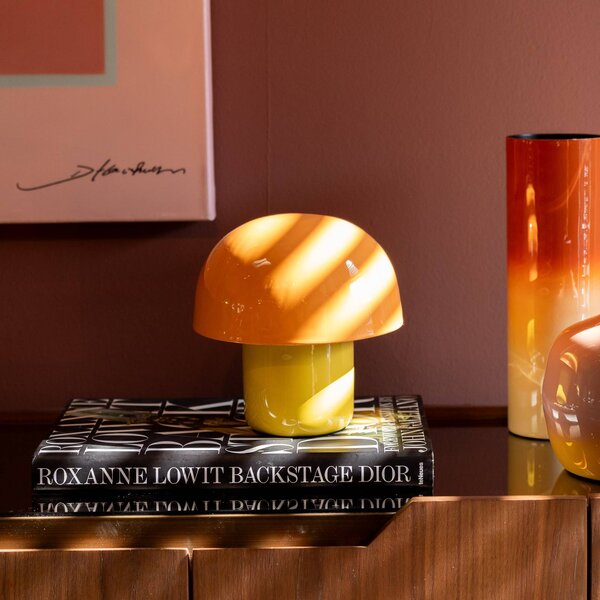 Kare stolová lampa Mushroom, oranžová, kov, 20 cm, E14, Žltá / oranžová, Obývacia izba / jedáleň, kov, Dizajn, Stolová lampa