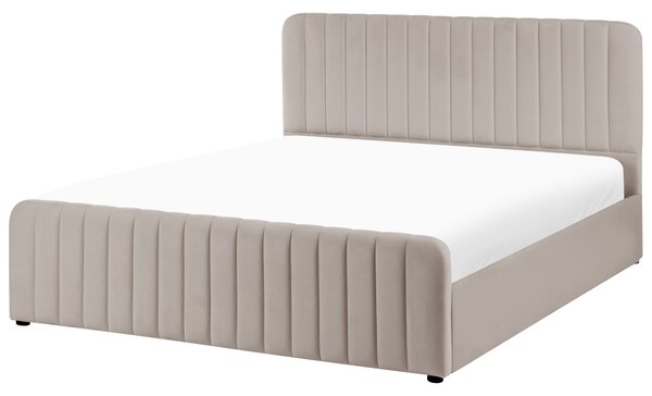 Posteľ s úložným priestorom sivobéžová látkové čalúnenie 160 x 200 cm prešívané čelo lamelový rošt moderný dizajn spálňa