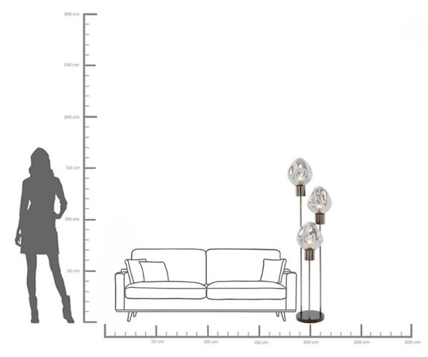 Stojacia lampa Kare Supernova, dymovo šedá, sklo, 160 cm, E27, Hliník / sivá / zinok, Obývacia izba / jedáleň, Sklo, Dizajn, Stojaca lampa