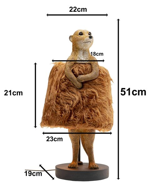 Kare stolová lampa Animal Meerkat Fur, hnedá, 51 cm, E14, Hnedá / hrdzavá, Obývacia izba / jedáleň, Plast, Dizajn, Stolová lampa