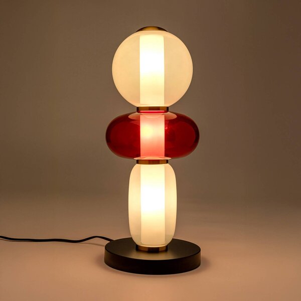 KARE Kare stolová lampa Sugar, biela/červená, sklo, výška 43 cm, G9, Viacfarebné, Obývacia izba / jedáleň, Sklo, Dizajn, Stolová lampa