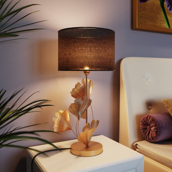 Kare stolová lampa Flores, čierna/zlatá, kov, 62 cm, E27, Mosadz / zlato, Obývacia izba / jedáleň, kov, Dizajn, Stojacie svietidlo