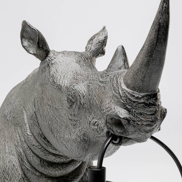 Kare stolová lampa Sitting Rhino, sivá, výška 39 cm, E27, Hliník / sivá / zinok, Obývacia izba / jedáleň, Plast, Dizajn