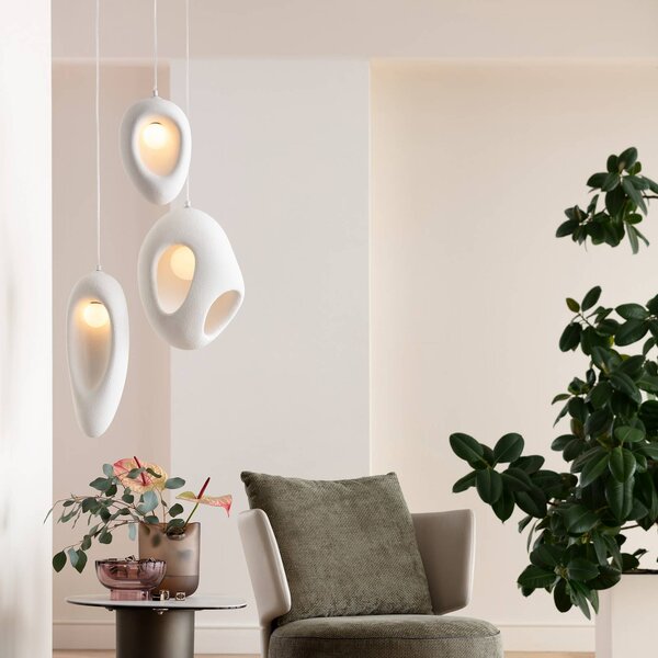 Kare závesné svietidlo Soul Dining, bílé, sadra, 53 cm, G9, Biela / opálová, Obývacia izba / jedáleň, Sadra / hlina, Dizajn, Závesné svietidlo