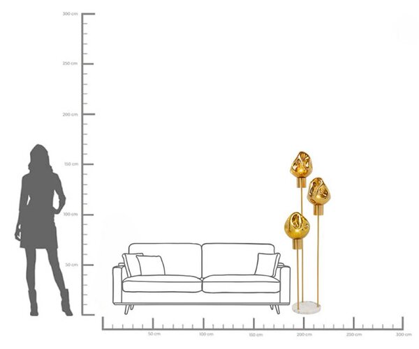 Stojacia lampa KARE Supernova, jantárové, sklo, 160 cm, E27, Mosadz / zlato, Obývacia izba / jedáleň, Sklo, Dizajn, Stojaca lampa