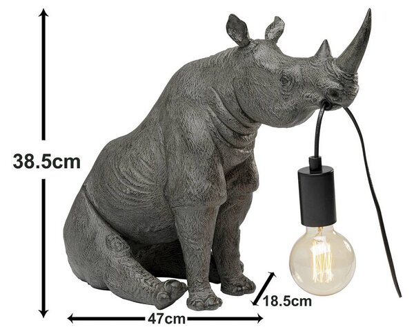 Kare stolová lampa Sitting Rhino, sivá, výška 39 cm, E27, Hliník / sivá / zinok, Obývacia izba / jedáleň, Plast, Dizajn