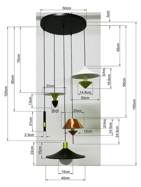 Kare závesné svietidlo Cappelli, viacfarebné, Ø 50 cm, G9, Viacfarebné, Obývacia izba / jedáleň, kov, Dizajn, Závesné svietidlo