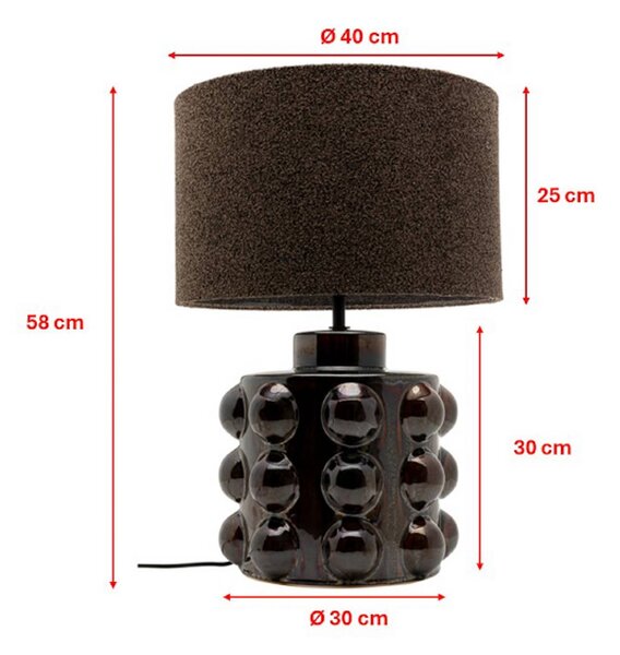 Kare stolová lampa Calamaro, hnedá, porcelán, 58 cm, E27, Hnedá / hrdzavá, Obývacia izba / jedáleň, Keramický, Dizajn, Stolová lampa