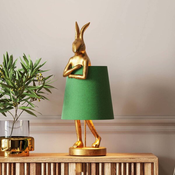Kare stolová lampa Animal Rabbit, zlatá/zelená, 68 cm, E14, Mosadz / zlato, Obývacia izba / jedáleň, Plast, Dizajn, Stojacie svietidlo