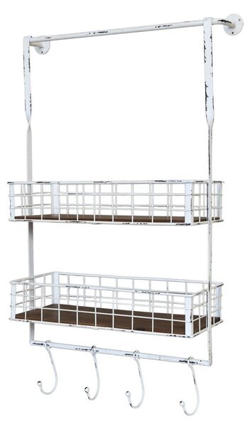 Krémová antik kovová nástenná polička s háčikmi Old Shelf - 48*18*77 cm - Chic Antique