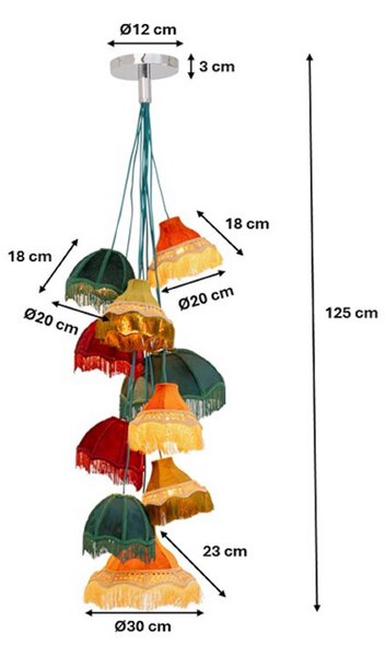Kare závesné svietidlo Saloon Fringes, viacfarebné, 10-pl., E14, Viacfarebné, Obývacia izba / jedáleň, Plast, Dizajn, Závesné svietidlo
