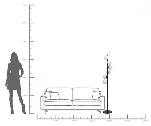 KARE Stojacia lampa Scala Balls, čierne, 160 cm, G9, Čierna, Obývacia izba / jedáleň, Sklo, Dizajn, Stojaca lampa