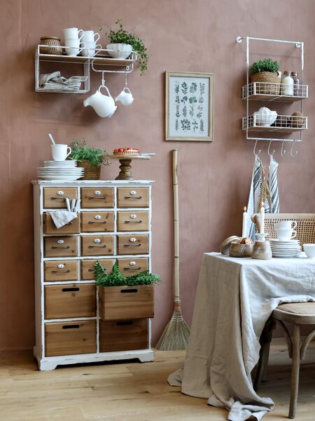 Krémová antik kovová nástenná polička s háčikmi Old Shelf - 48*18*77 cm - Chic Antique