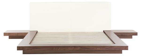 Posteľ v japonskom štýle hnedý jaseň 160 x 200 cm nízky drevený rám postele z MDF koženkové čelo LED podsvietenie nočné stolíky