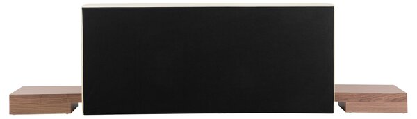 Posteľ v japonskom štýle hnedý jaseň 160 x 200 cm nízky drevený rám postele z MDF koženkové čelo LED podsvietenie nočné stolíky