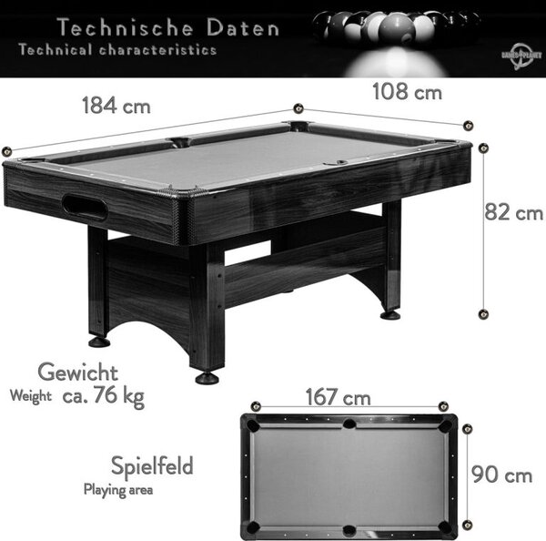 GamesPlanet Biliardový stôl s vybavením, čierna/antracit