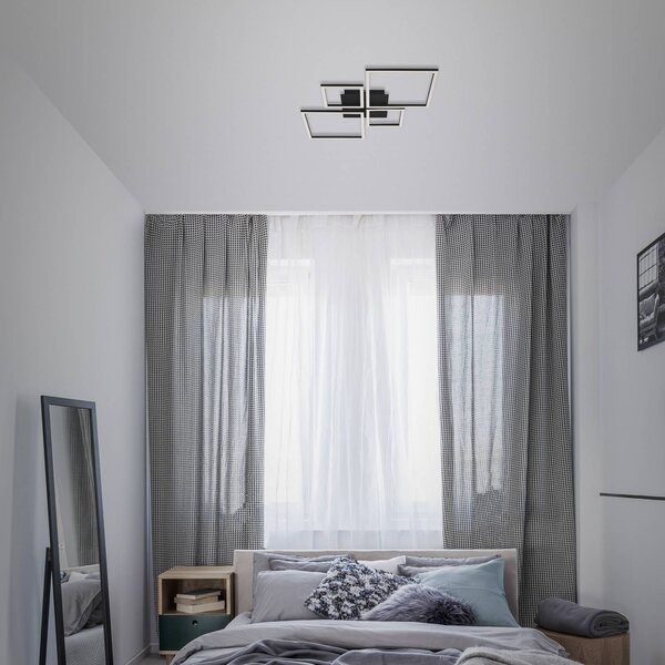 Stropné LED svietidlo Frame, Step dim, 4-pl čierna, Čierna, Obývacia izba / jedáleň, kov, Moderný, Stropné svetlo
