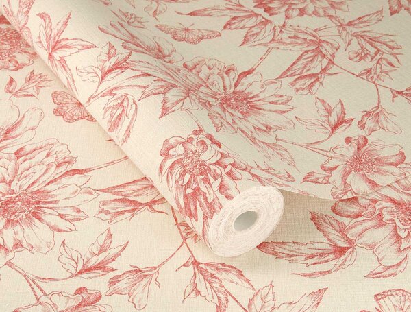 RASCH | Vliesová tapeta na stenu Peonies 793949 | 0,53 x 10,05 m | červená, krémová, ružová