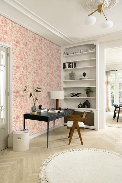 RASCH | Vliesová tapeta na stenu Peonies 793949 | 0,53 x 10,05 m | červená, krémová, ružová
