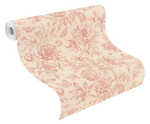 RASCH | Vliesová tapeta na stenu Peonies 793949 | 0,53 x 10,05 m | červená, krémová, ružová