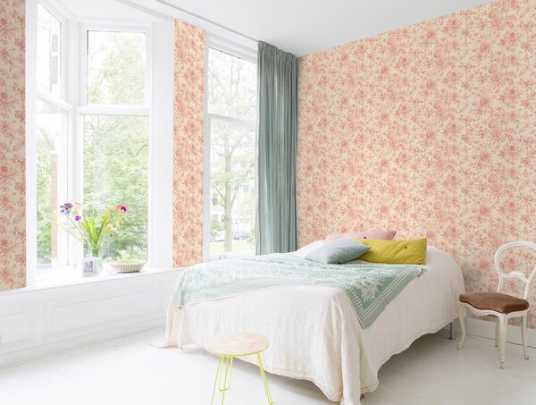 RASCH | Vliesová tapeta na stenu Peonies 793949 | 0,53 x 10,05 m | červená, krémová, ružová