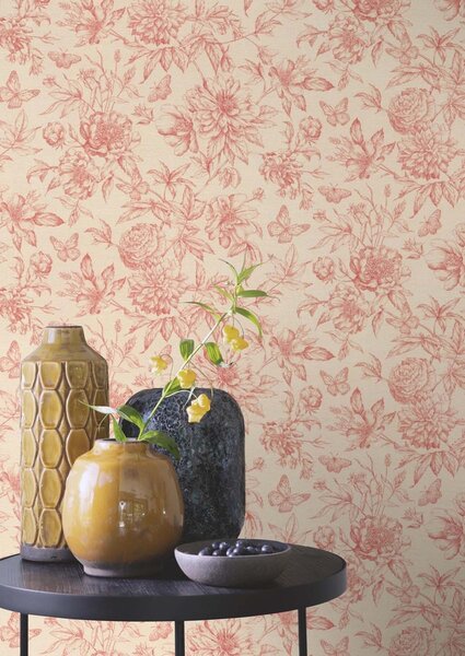 RASCH | Vliesová tapeta na stenu Peonies 793949 | 0,53 x 10,05 m | červená, krémová, ružová