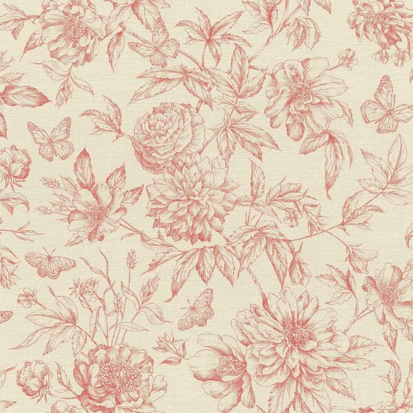 RASCH | Vliesová tapeta na stenu Peonies 793949 | 0,53 x 10,05 m | červená, krémová, ružová