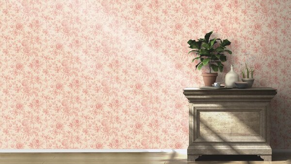 RASCH | Vliesová tapeta na stenu Peonies 793949 | 0,53 x 10,05 m | červená, krémová, ružová