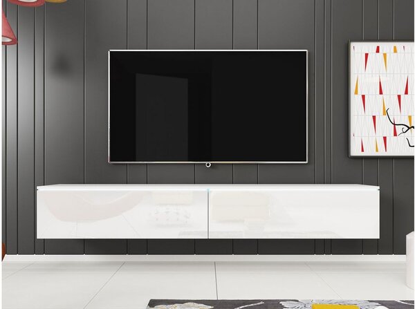 TV stolík CERIEE 180 - biely / biely lesklý
