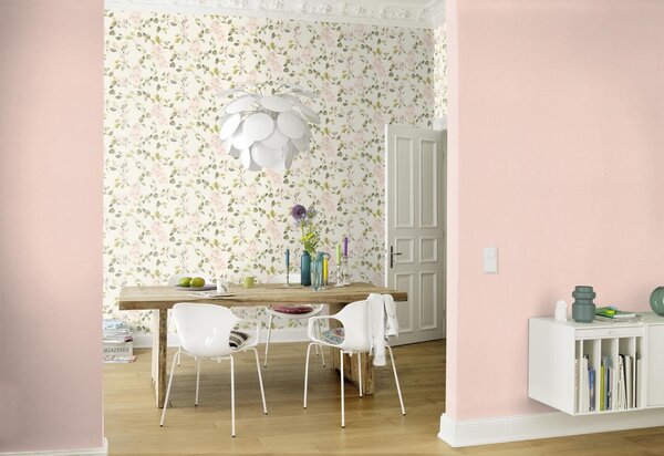 RASCH | Vliesová tapeta na stenu Peonies 582215 | 0,53 x 10,05 m | krémová, zelená, ružová