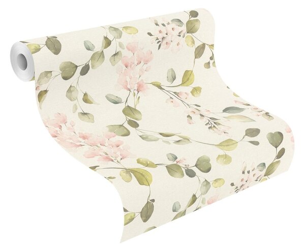 RASCH | Vliesová tapeta na stenu Peonies 582215 | 0,53 x 10,05 m | krémová, zelená, ružová