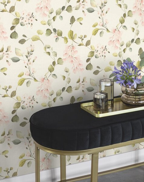 RASCH | Vliesová tapeta na stenu Peonies 582215 | 0,53 x 10,05 m | krémová, zelená, ružová