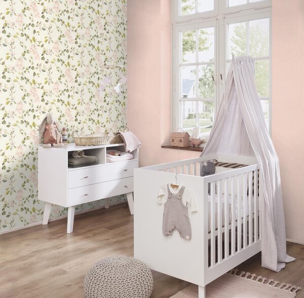 RASCH | Vliesová tapeta na stenu Peonies 582215 | 0,53 x 10,05 m | krémová, zelená, ružová