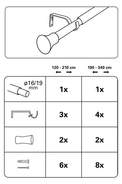 Kovová roztiahnuteľná garniža 120 - 210 cm Konus - Gardinia