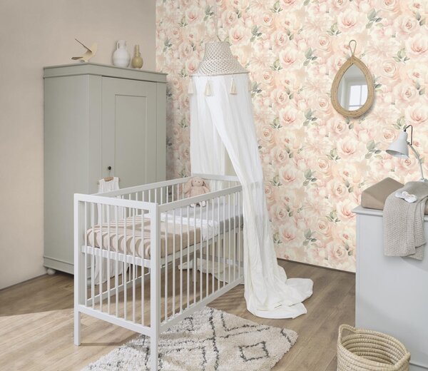 RASCH | Vliesová tapeta na stenu Peonies 582314 | 0,53 x 10,05 m | ružová, marhuľová, zelená, krémová