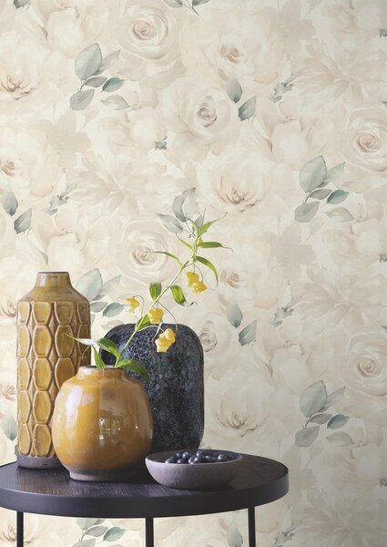 RASCH | Vliesová tapeta na stenu Peonies 582321 | 0,53 x 10,05 m | krémová, béžová, vining ivy