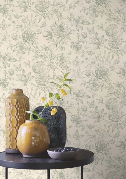 RASCH | Vliesová tapeta na stenu Peonies 793925 | 0,53 x 10,05 m | vining ivy, ružová, krémová