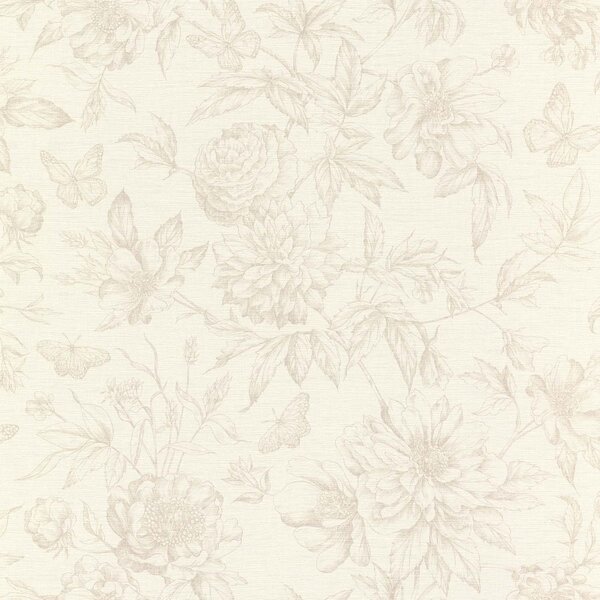 RASCH | Vliesová tapeta na stenu Peonies 793932 | 0,53 x 10,05 m | krémová, šedá