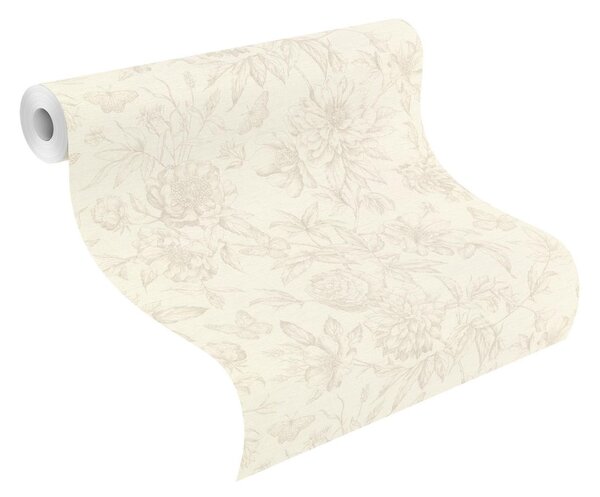 RASCH | Vliesová tapeta na stenu Peonies 793932 | 0,53 x 10,05 m | krémová, šedá