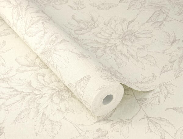 RASCH | Vliesová tapeta na stenu Peonies 793932 | 0,53 x 10,05 m | krémová, šedá