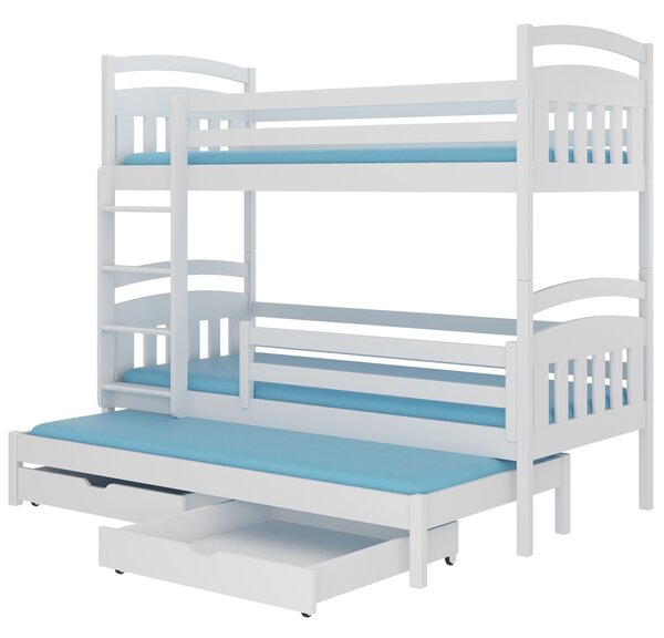 Drevená poschodová posteľ s prístelkou Arkus 90x200 cm - biela