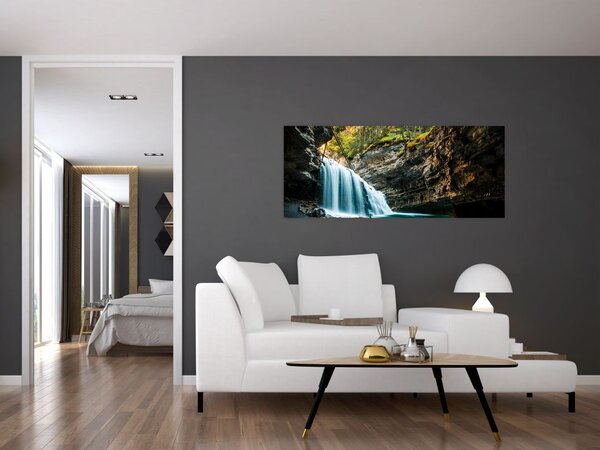 Obraz lesného vodopádu (120x50 cm)