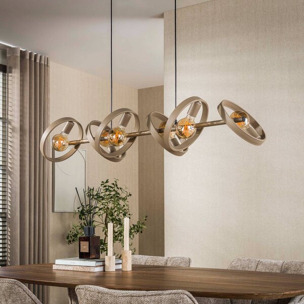ZIJLSTRA Závesné svietidlo Hover, béžové, kovové, 6-pl., 120 cm, Krémová / jantárovo žltá, Obývacia izba / jedáleň, kov, Škandinávsky, Závesné svietidlo