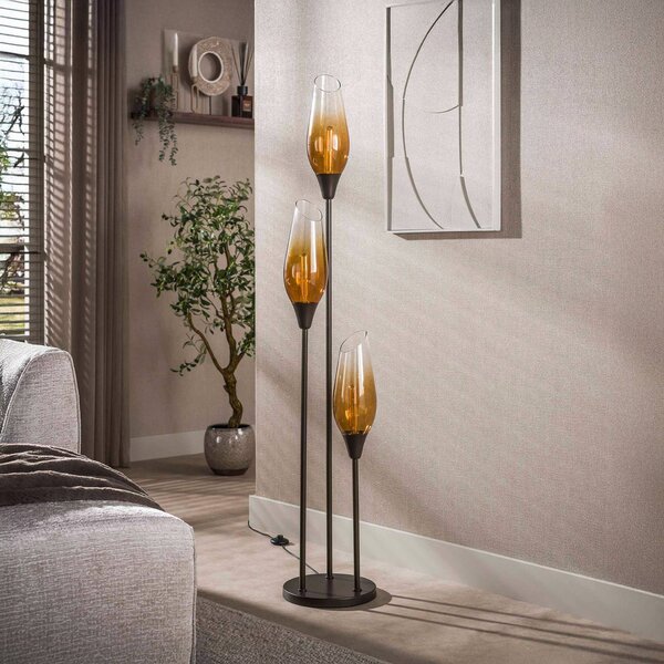 ZIJLSTRA Stojacia lampa Cocoon, sklo, jantárová, 3-pl., 168 cm, Krémová / jantárovo žltá, Obývacia izba / jedáleň, Sklo, Škandinávsky