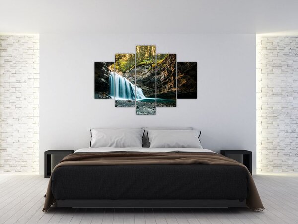Obraz lesného vodopádu (150x105 cm)