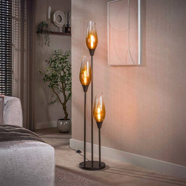 ZIJLSTRA Stojacia lampa Cocoon, sklo, jantárová, 3-pl., 168 cm, Krémová / jantárovo žltá, Obývacia izba / jedáleň, Sklo, Škandinávsky