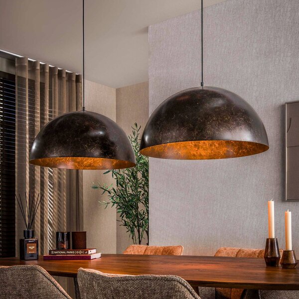 ZIJLSTRA Závesné svietidlo Dome, hnedé, kovové, 2-pl., 142 cm, Hnedá / hrdzavá, Obývacia izba / jedáleň, kov, Škandinávsky, Závesné svietidlo