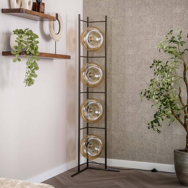 ZIJLSTRA Stojacia lampa Soll, jantárová, sklo, výška 168 cm, 4-pl. žiarovka, Krémová / jantárovo žltá, Obývacia izba / jedáleň, Sklo, Moderný